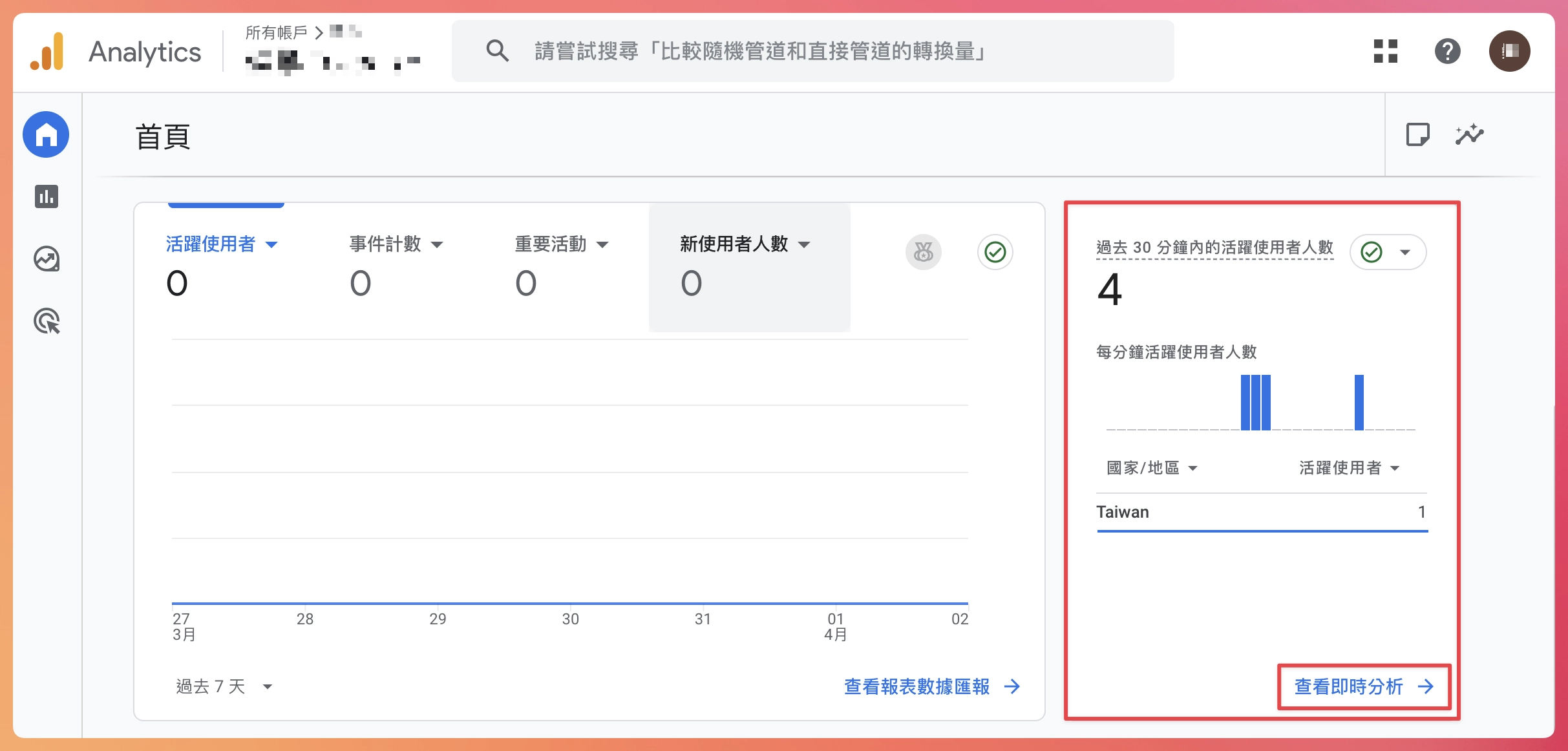 Google Analytics 4 設定教學-首頁即時分析